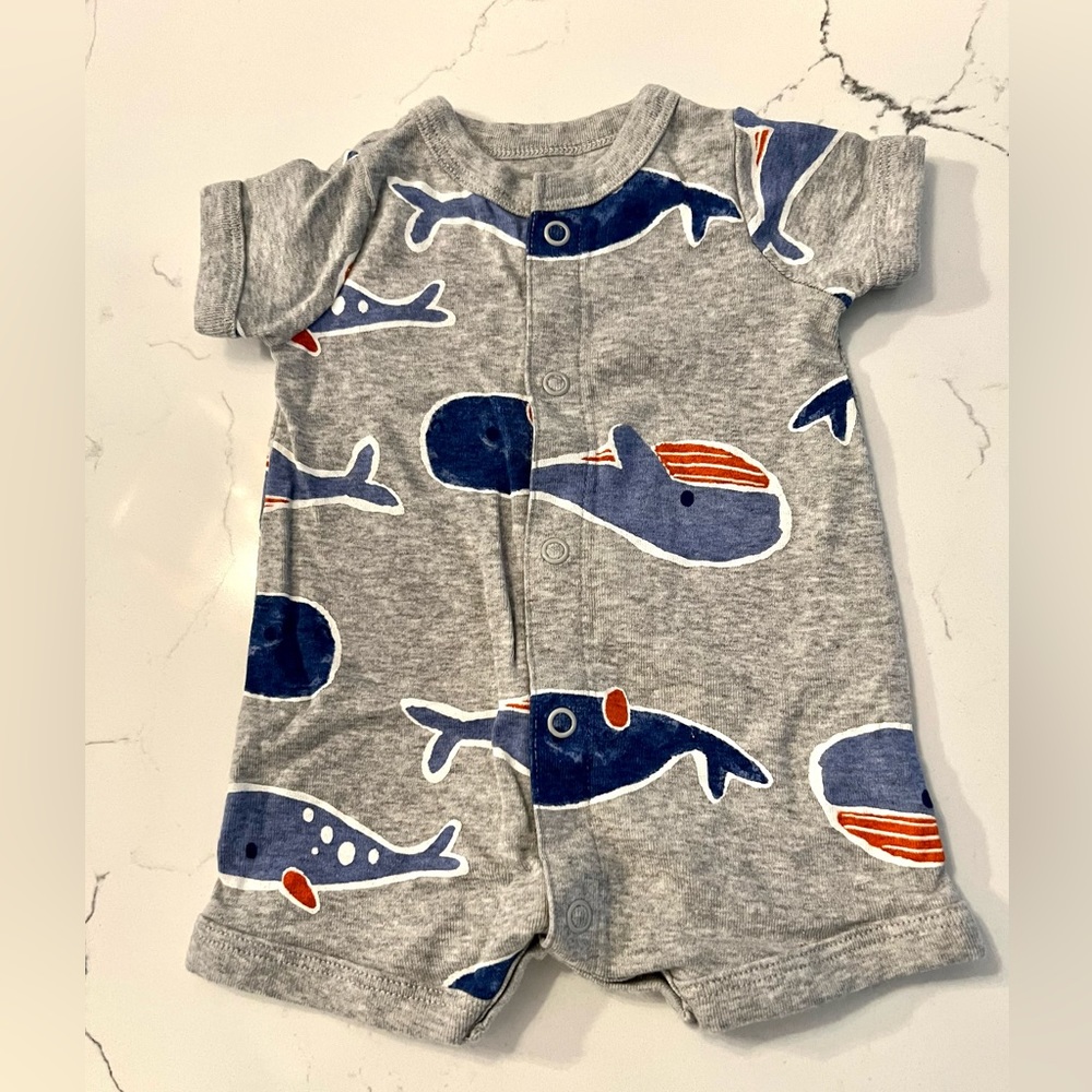 Carter’s Whale short sleeve romper NWOT